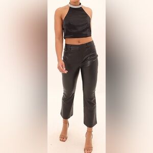 Greylin Paz Vegan Leather Straight-Leg Pants, Black, sz M